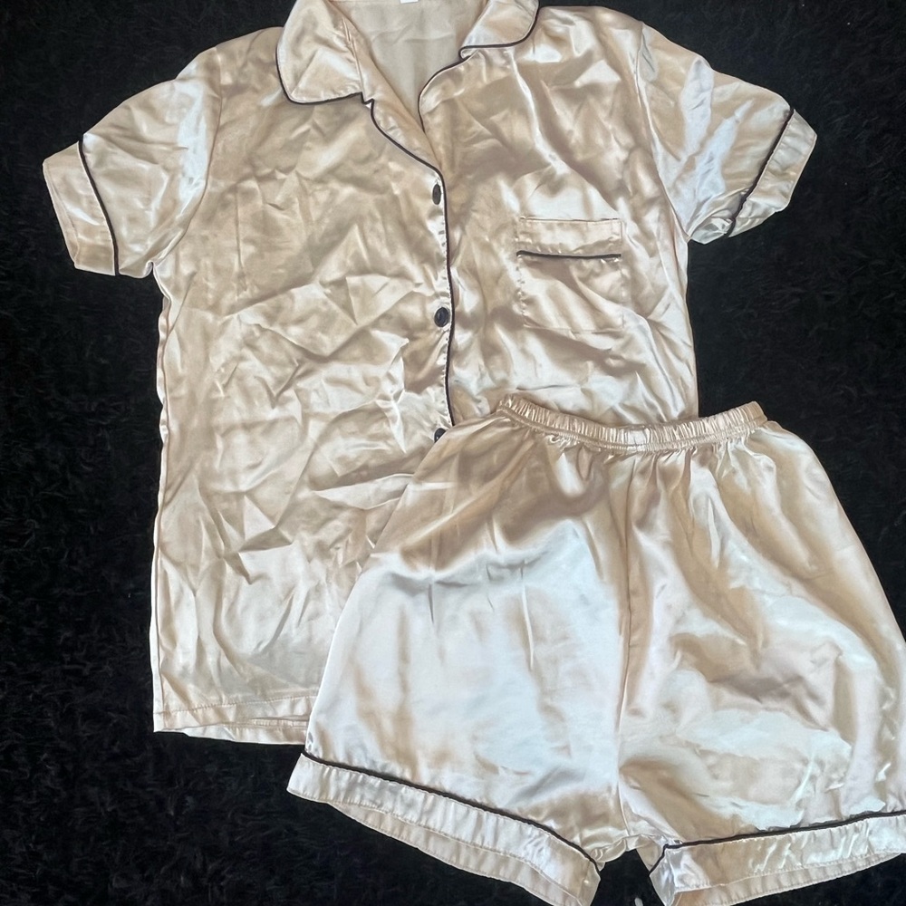 Silk Satin Pajama Set - Cream